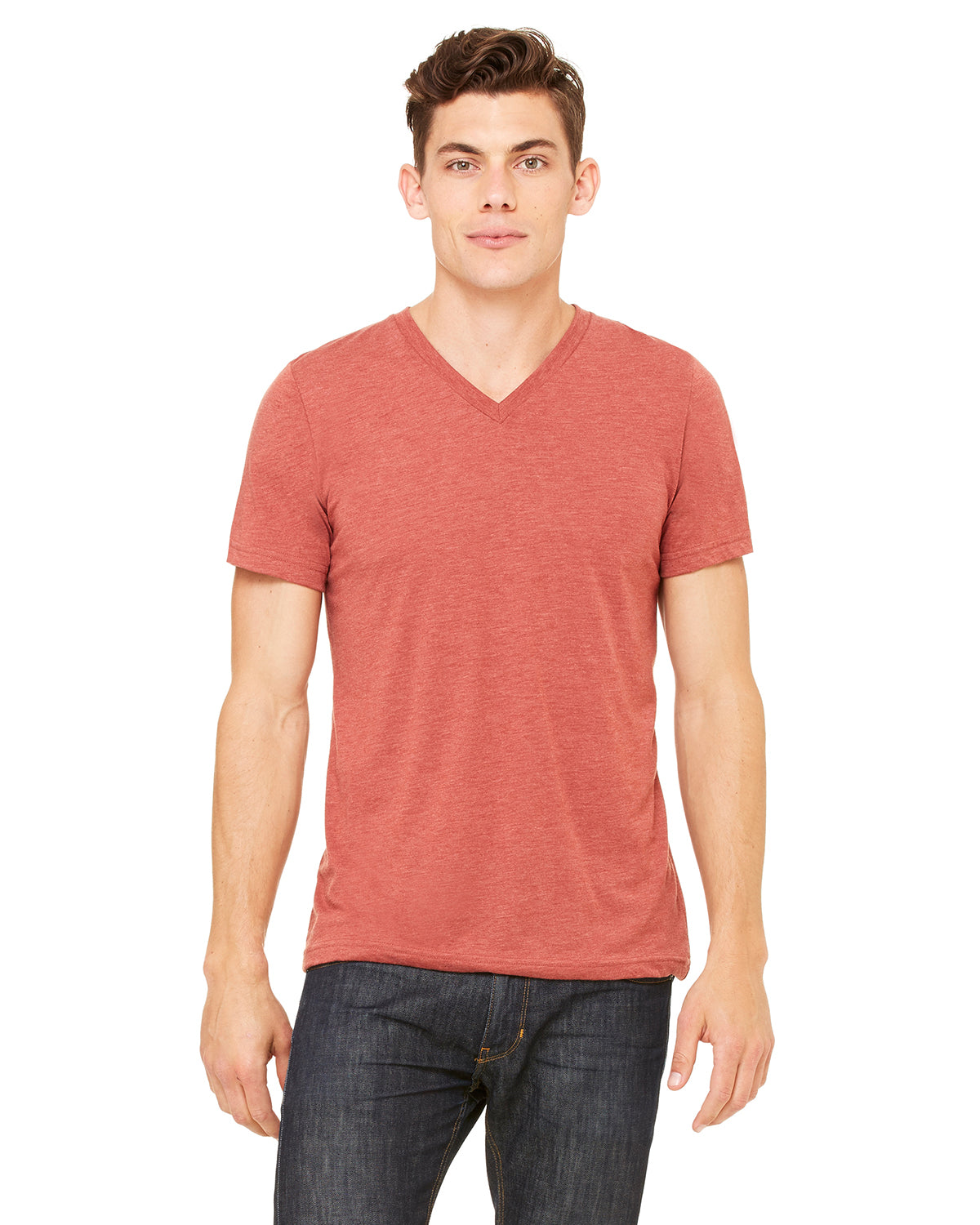 Unisex Triblend V-Neck T-Shirt - Clay Triblend