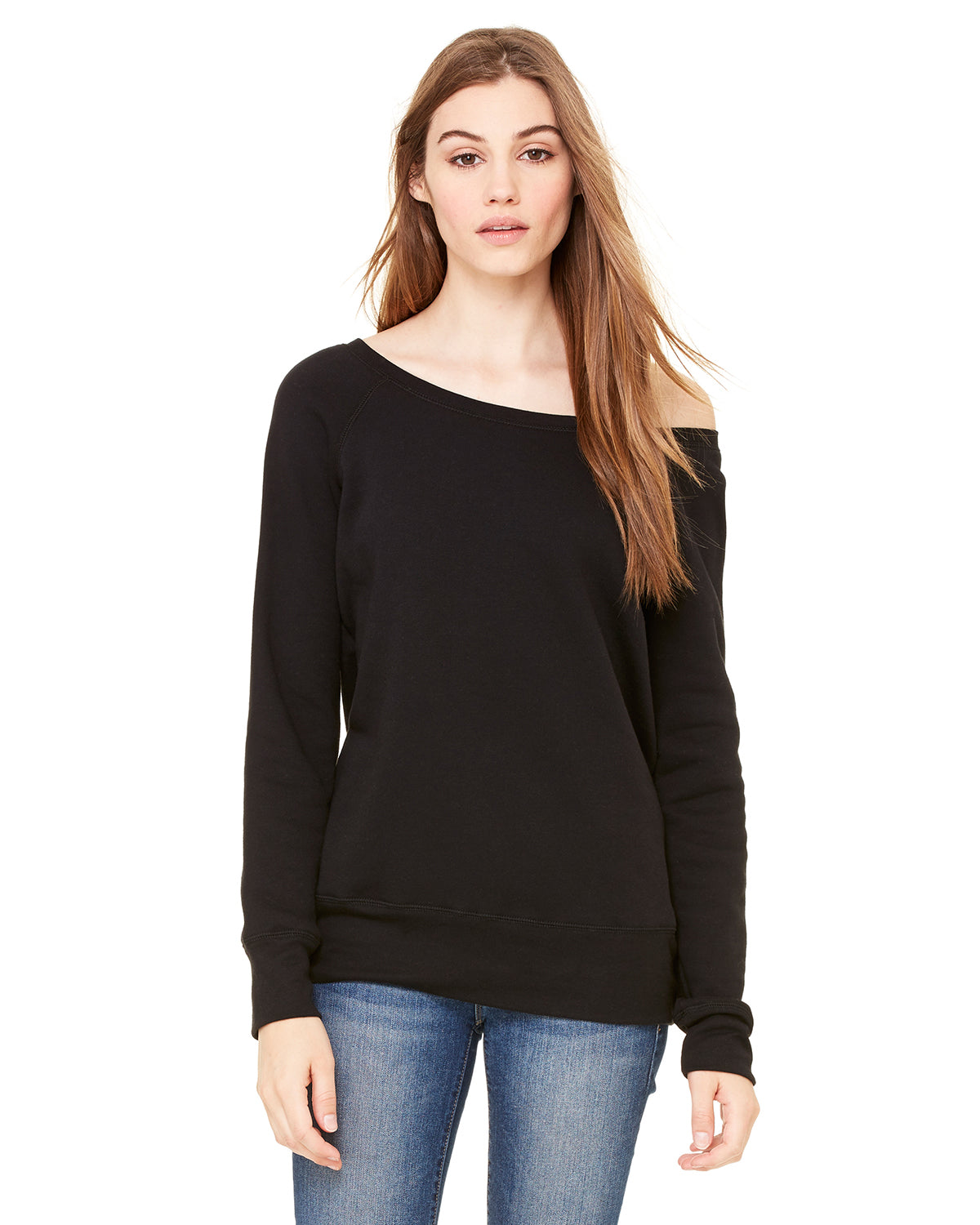 Women's Sponge Fleece Wide Neck Sweatshirt - Black