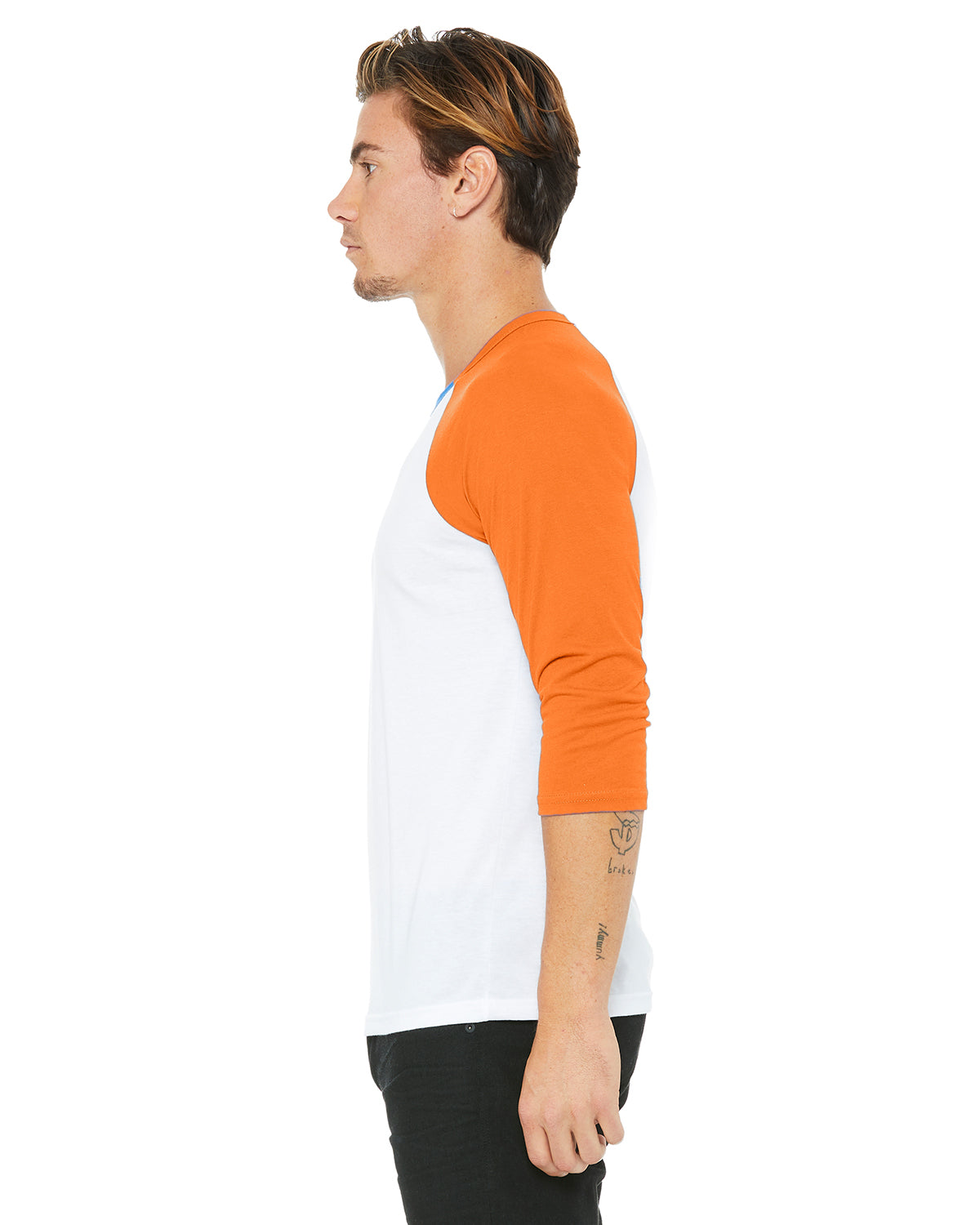 Unisex 3/4-Sleeve Baseball T-Shirt - White / Neon Orange