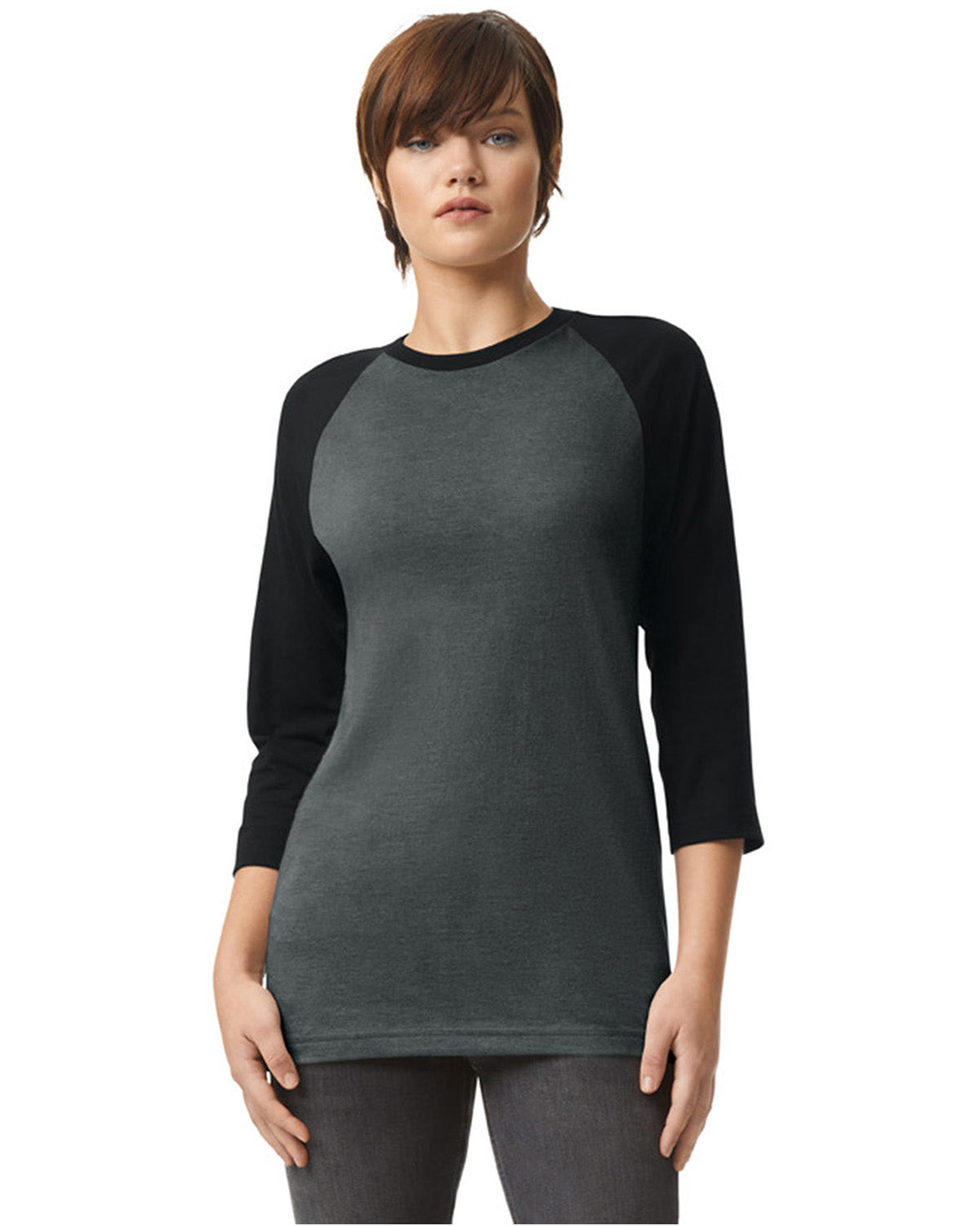 Unisex CVC Raglan T-Shirt - Heather Charcoal/Black