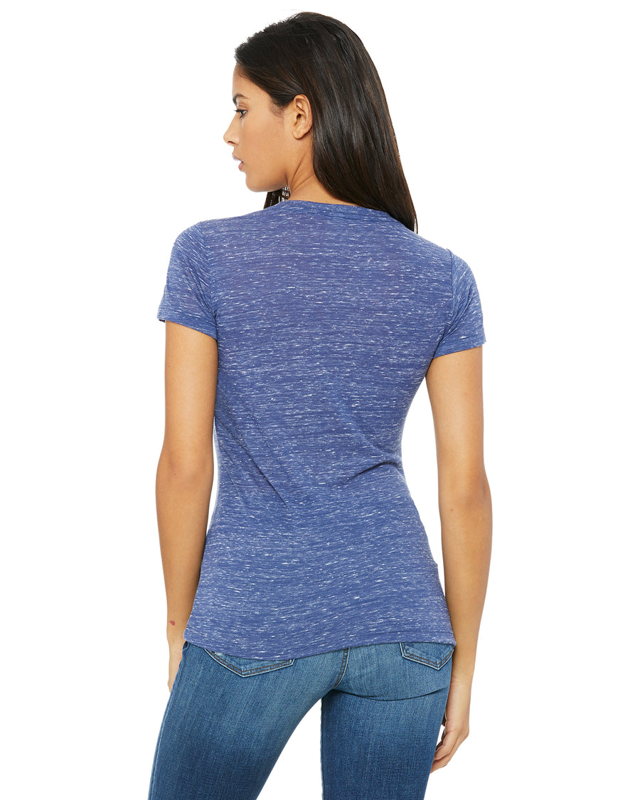 Ladies' Jersey Short-Sleeve Deep V-Neck T-Shirt - Navy Marble