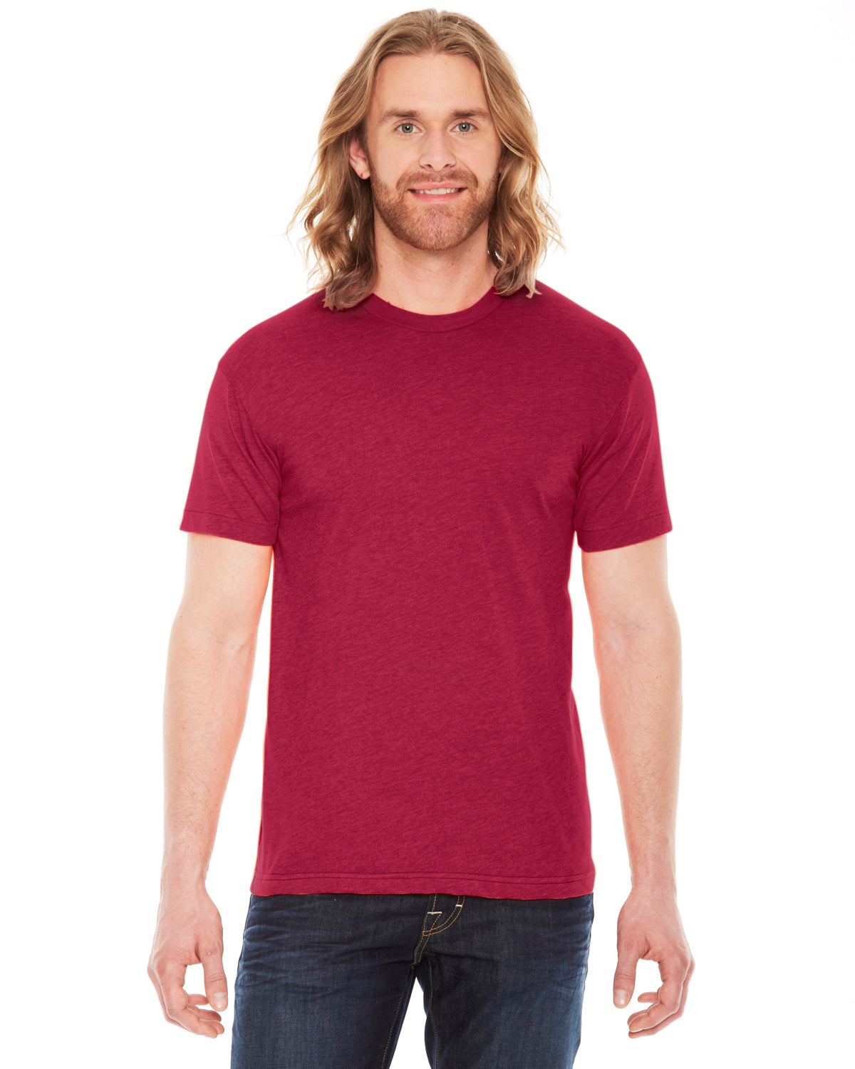 Unisex Poly-Cotton USA Made Crewneck T-Shirt - Heather Red