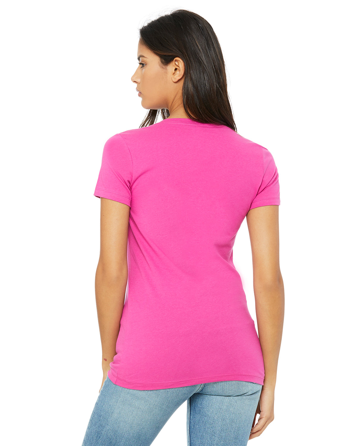 Ladies' Jersey Short-Sleeve Deep V-Neck T-Shirt - Berry