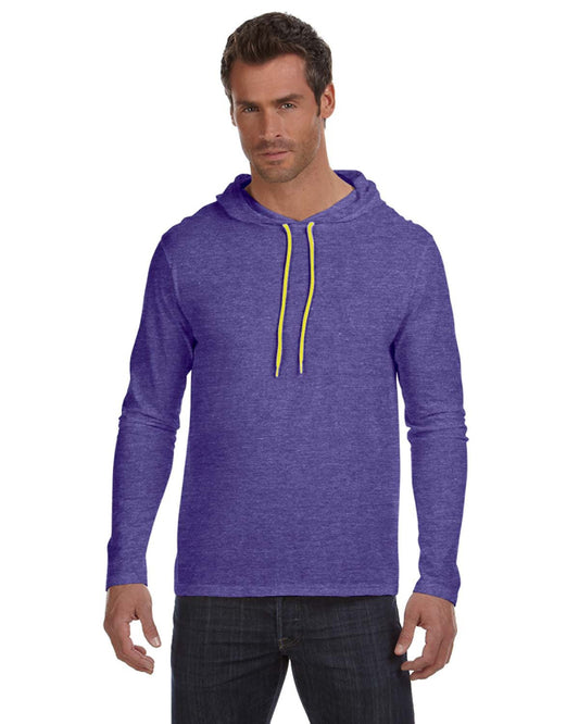 Unisex Lightweight Long-Sleeve Hooded T-Shirt - Heather Purple / Neon Yellow