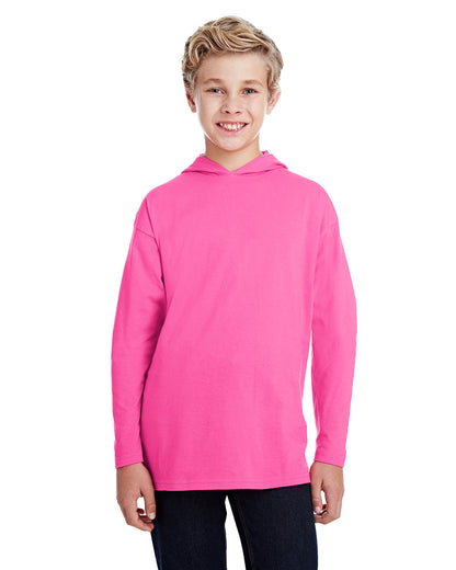 Youth Long-Sleeve Hooded T-Shirt - Hot Pink