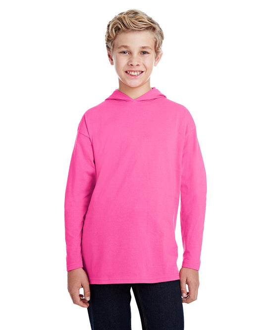 Youth Long-Sleeve Hooded T-Shirt - Hot Pink