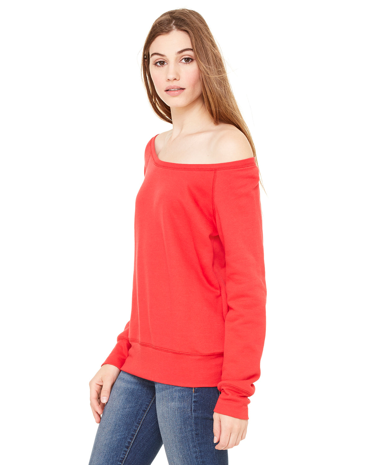 Women's Sponge Fleece Wide Neck Sweatshirt - Red