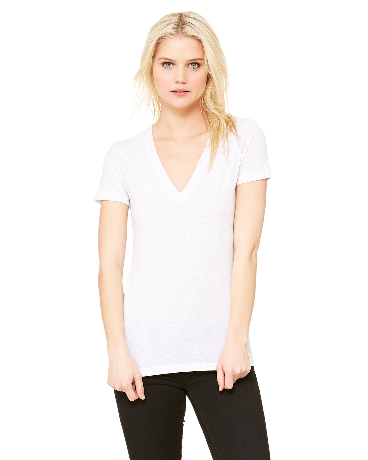 Women's Triblend Short-Sleeve Deep V-Neck T-Shirt - White Fleck Triblend