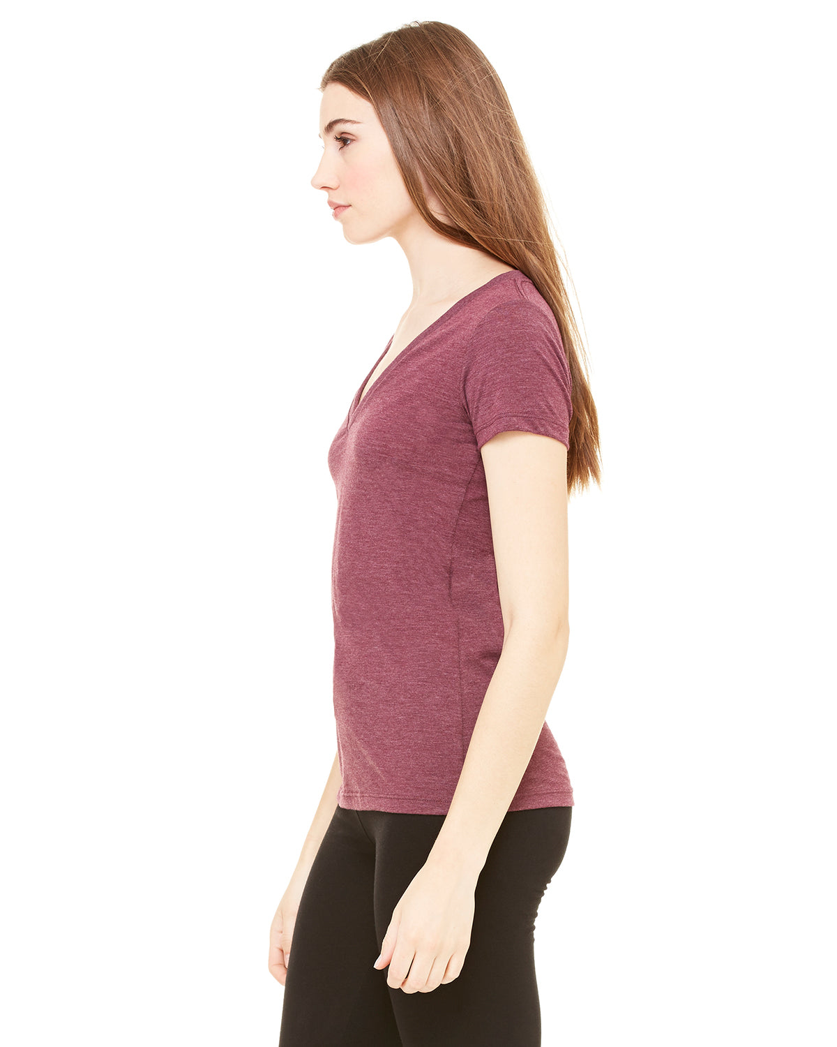 Women's Triblend Short-Sleeve Deep V-Neck T-Shirt - Maroon Triblend