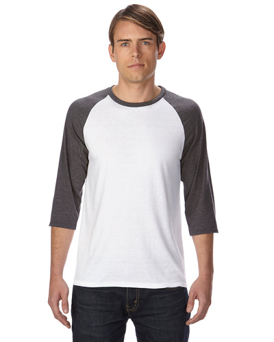 Unisex Triblend 3/4-Sleeve Raglan T-Shirt - White / Heather Dark Gray