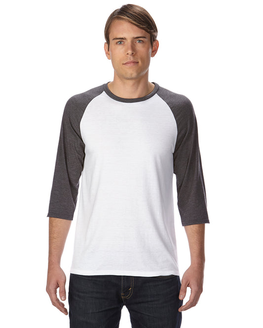 Unisex Triblend 3/4-Sleeve Raglan T-Shirt - White / Heather Dark Gray