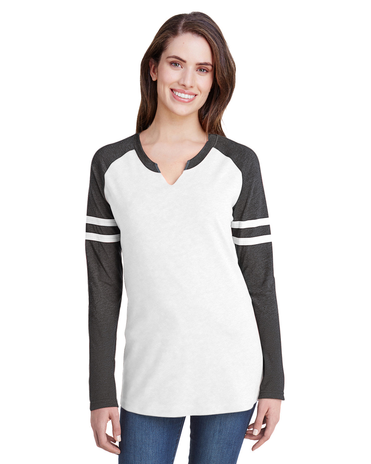 Women's Gameday Mash-Up Long Sleeve Fine Jersey T-Shirt - B White / Vintage Smoke / B White