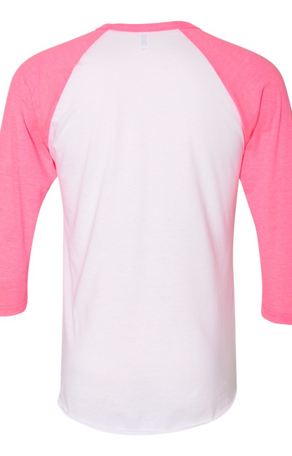 Unisex Poly-Cotton 3/4-Sleeve Raglan T-Shirt - White / Neon Heather Pink