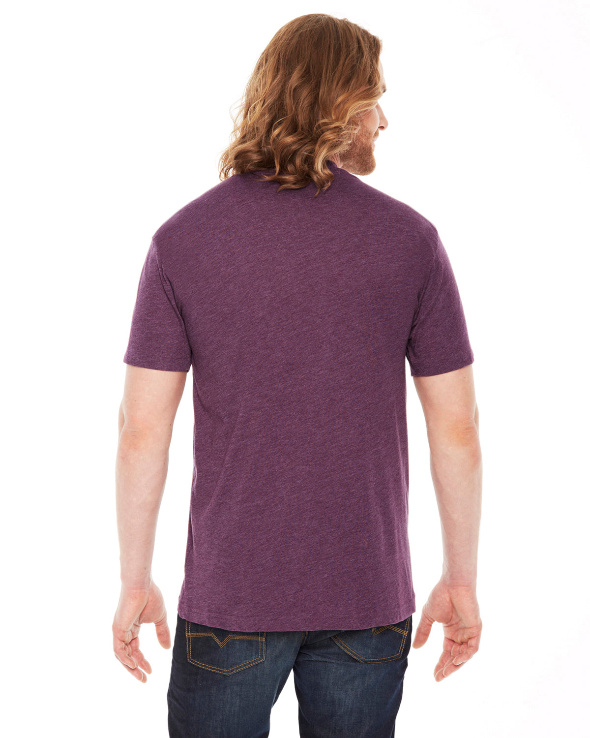 Unisex Poly-Cotton Short-Sleeve Crewneck - Heather Plum