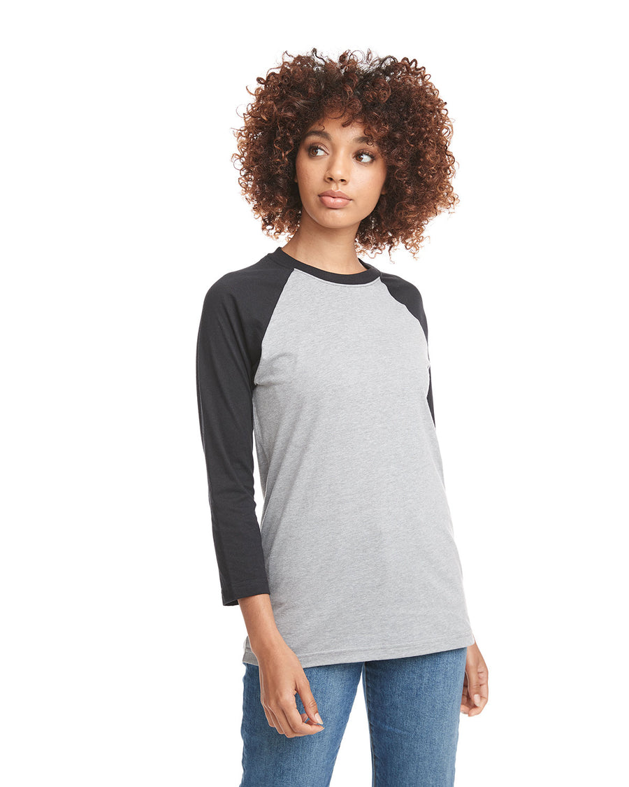 Unisex CVC 3/4 Sleeve Raglan Baseball T-Shirt - Black / Dark Heather Gray