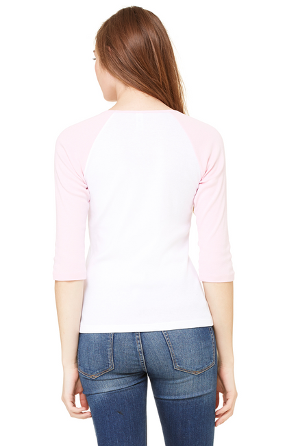 Women's Baby Rib 3/4-Sleeve Contrast Raglan T-Shirt - White / Pink