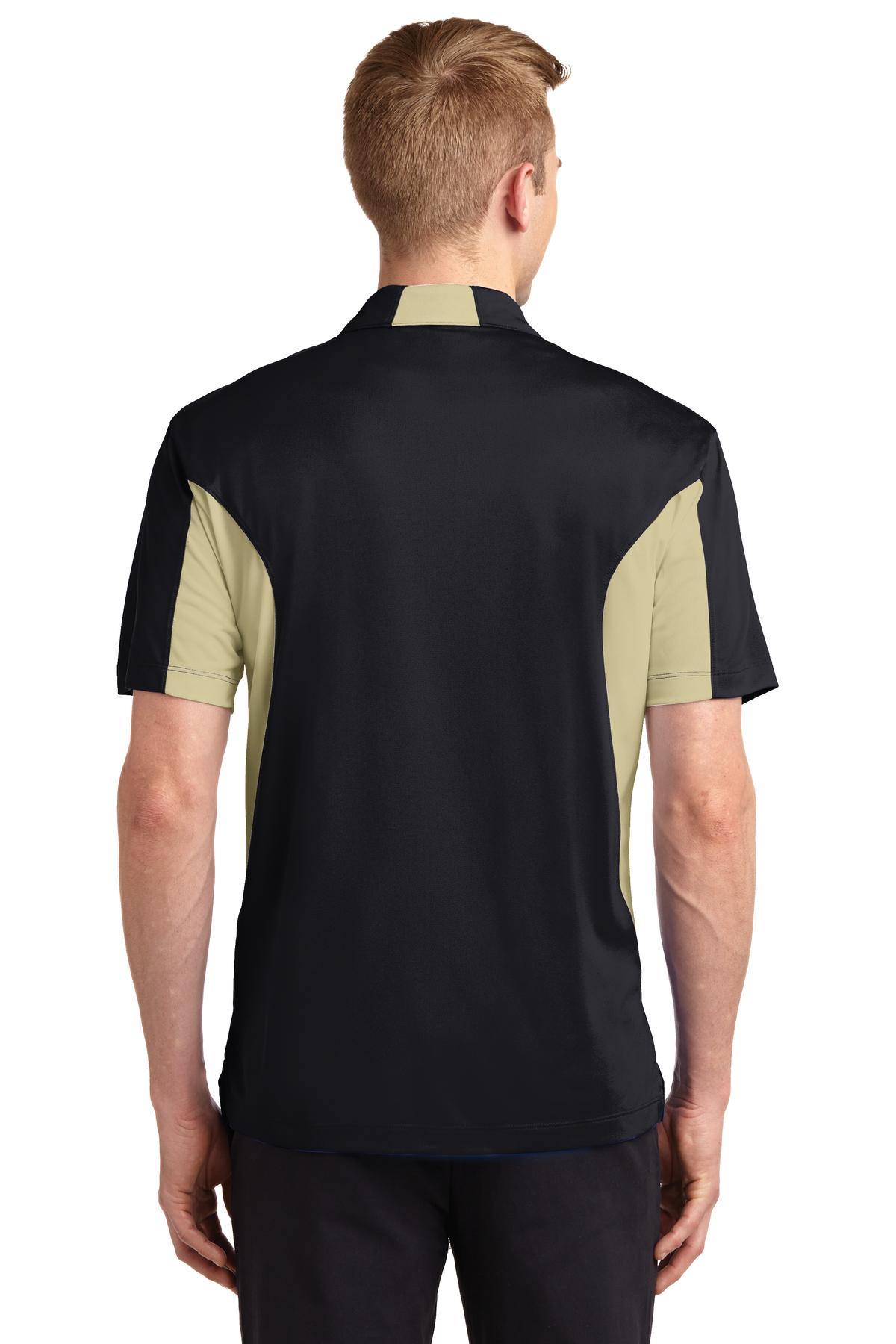 Men's Side Blocked Micropique Sport-Wick Polo - Black / Vegas Gold