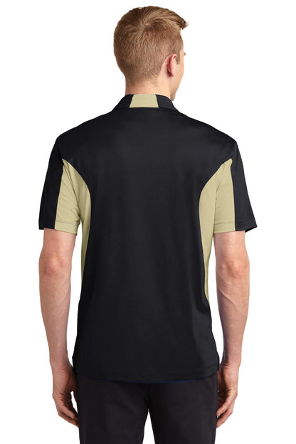 Men's Side Blocked Micropique Sport-Wick Polo - Black / Vegas Gold