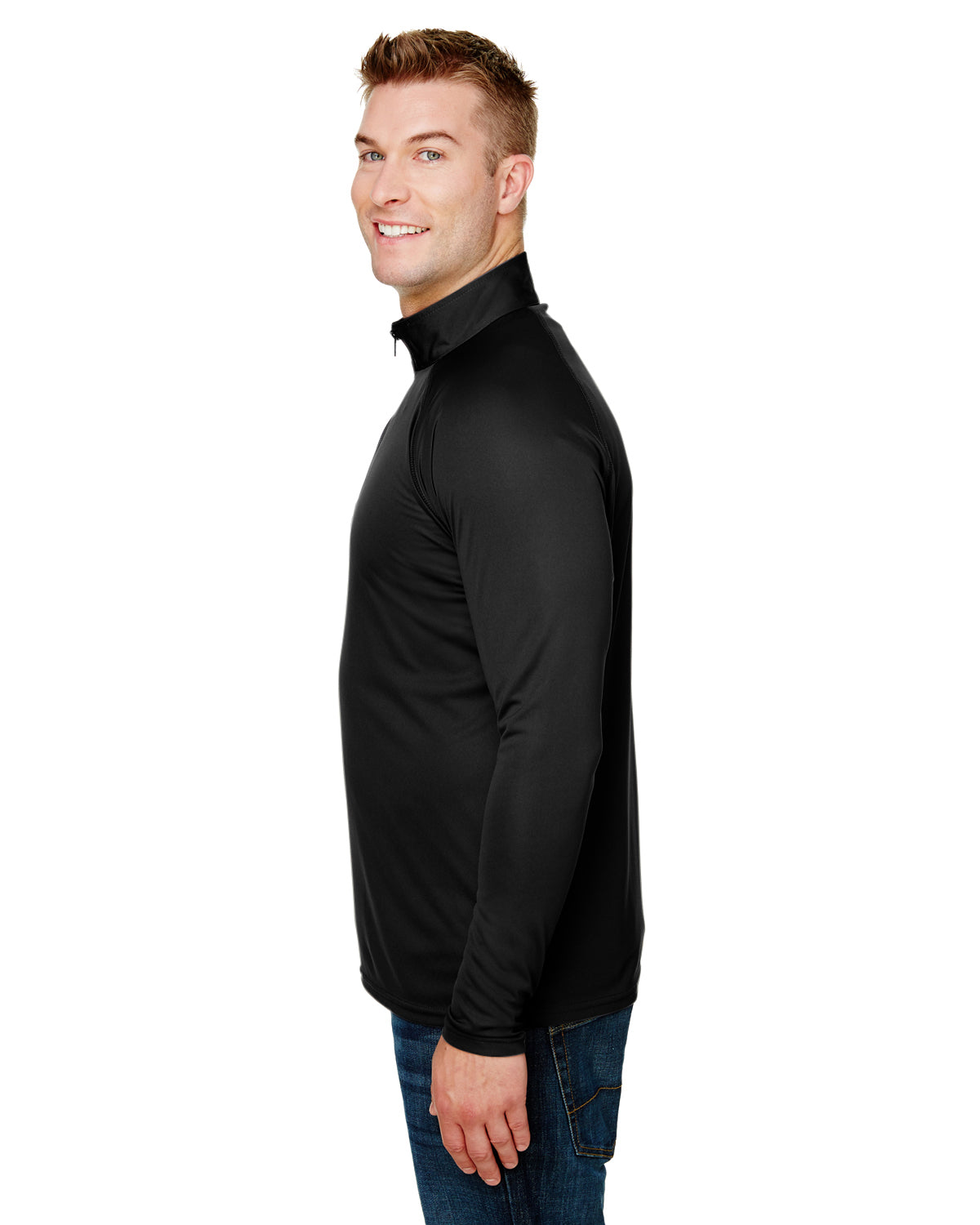 Unisex Daily Polyester 1/4 Zip - Black