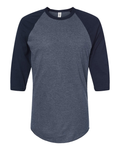 Unisex Fine Jersey Raglan Tee - Heather Denim / Navy