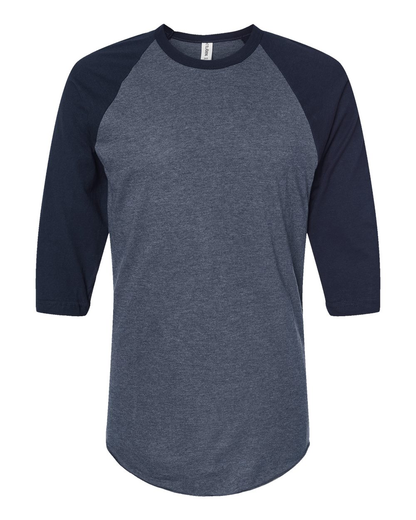 Unisex Fine Jersey Raglan Tee - Heather Denim / Navy
