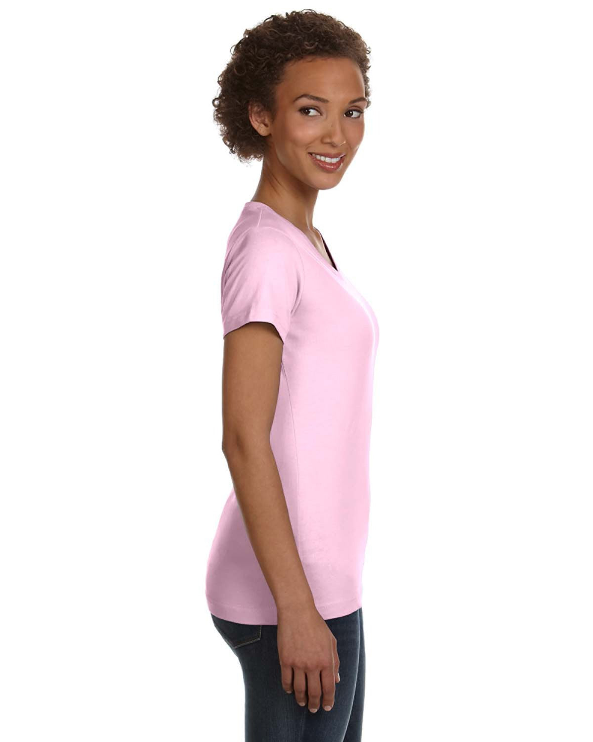 Women's V-Neck Fine Jersey T-Shirt - Pink