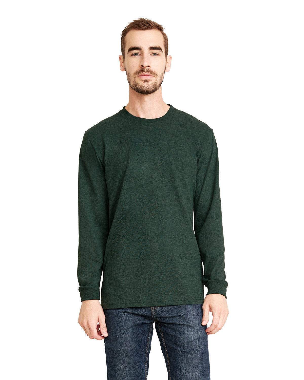 Unisex Sueded Long-Sleeve Crew - Heather Forest Green