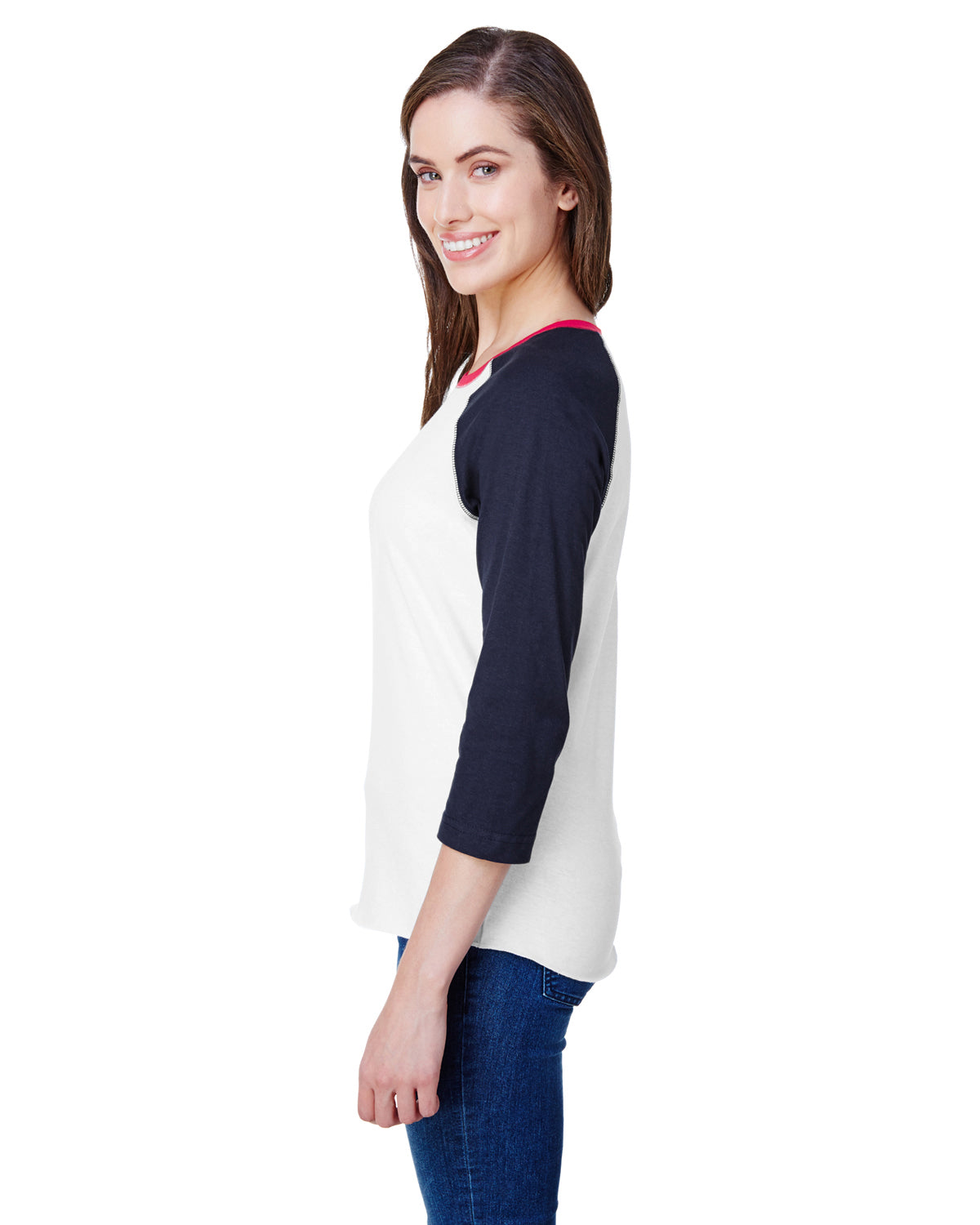 Women's Baseball T-Shirt - White / Navy / Red