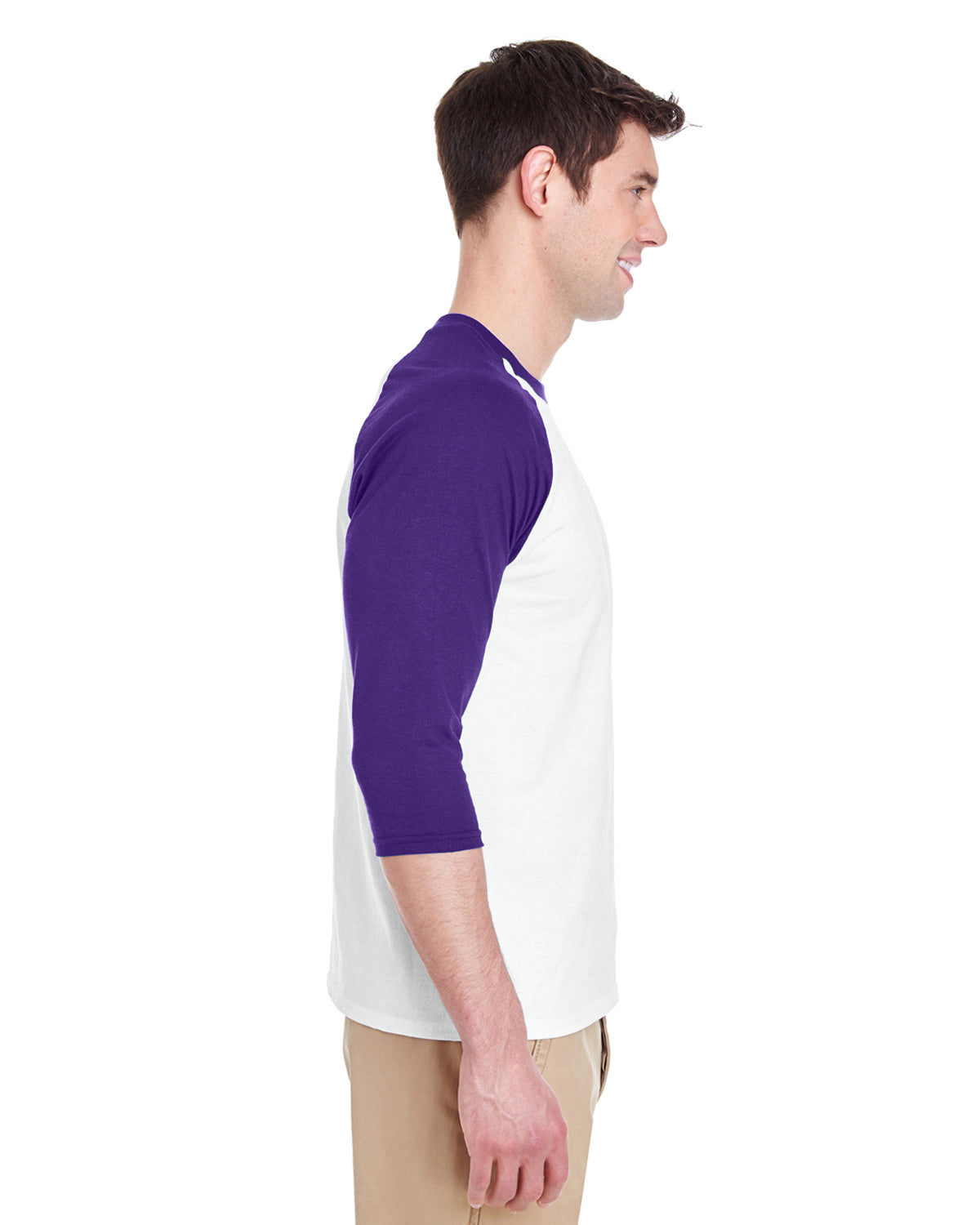 Unisex Heavy Cotton��� 3/4-Raglan Sleeve T-Shirt - White / Purple