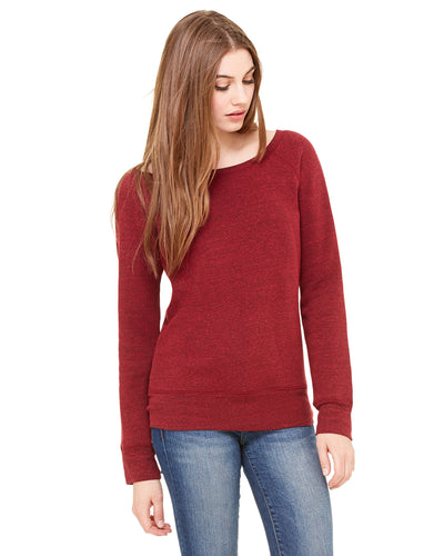Women's Sponge Fleece Wide Neck Sweatshirt - Dark Red Triblend