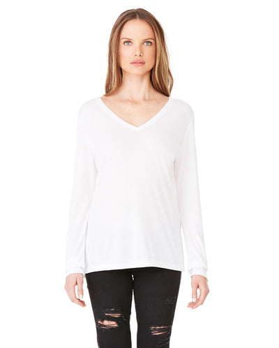 Women's Flowy Long-Sleeve V-Neck - White