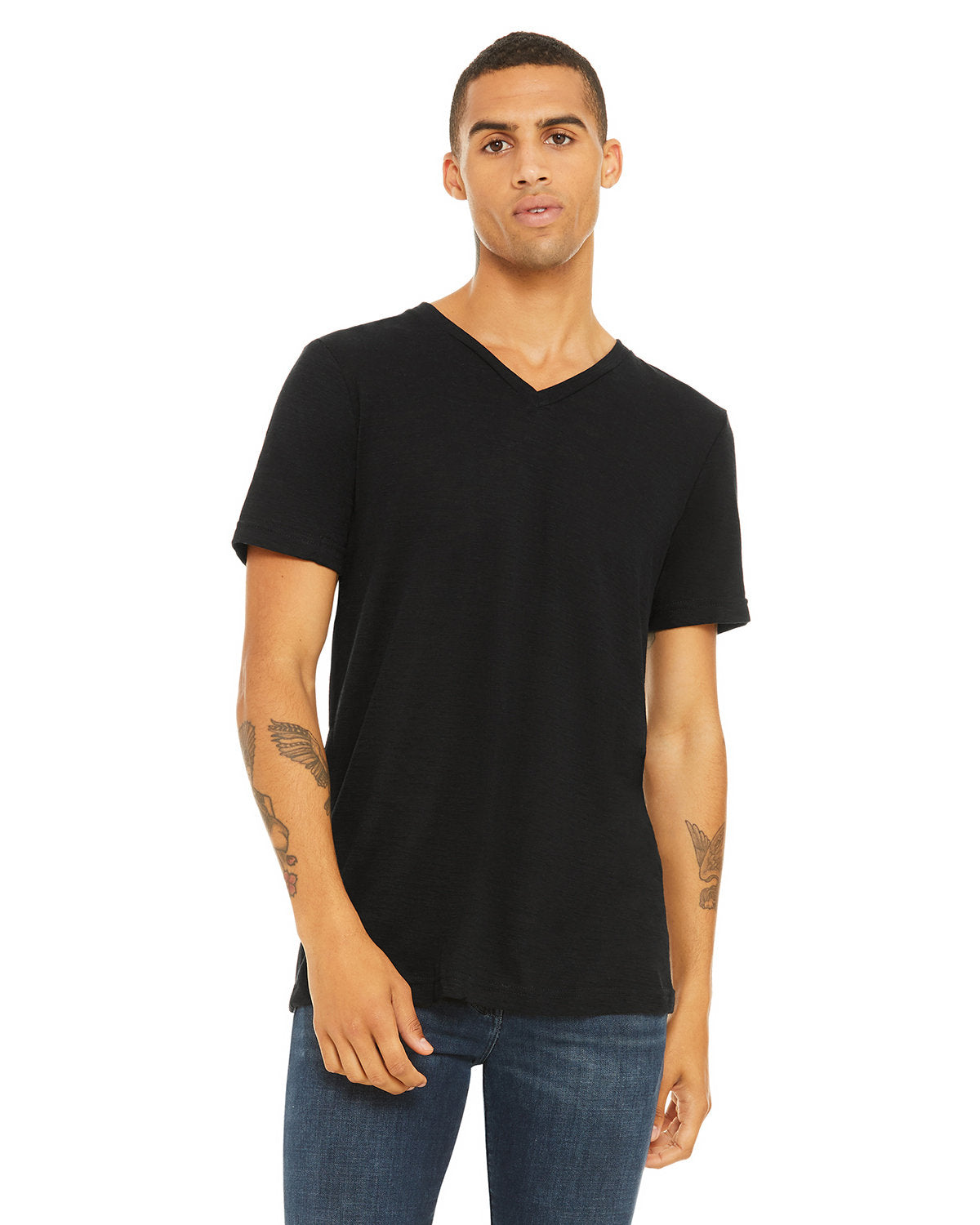 Unisex Jersey Short-Sleeve V-Neck T-Shirt - Solid Black Slub