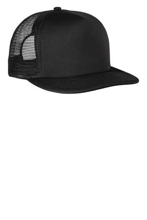 Flat Bill Snapback Trucker Cap - Black