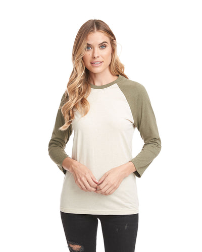 Unisex CVC 3/4 Sleeve Raglan Baseball T-Shirt - Miltry Green / Crm