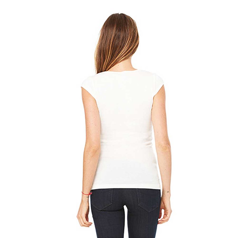 Women's Sheer Mini Rib Cap-Sleeve Deep V-Neck T-Shirt - Cream