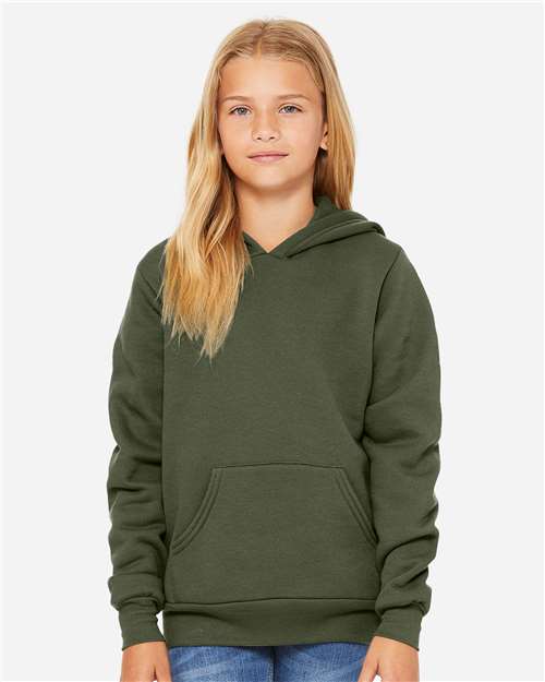 BELLA + CANVAS 3719Y Military Green — on model front