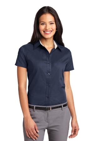 Women's Short Sleeve Easy Care Shirt - Navy / Light Stone