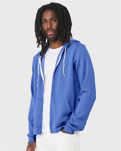 BELLA + CANVAS 3739 Heather Columbia Blue — on model side