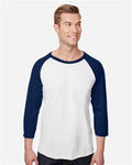 JERZEES 560RR White/ J. Navy — on model front