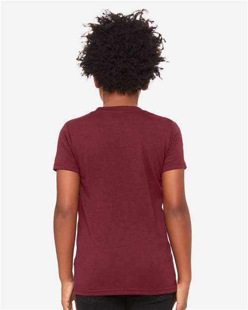 BELLA + CANVAS 3413Y Maroon Triblend — on model back
