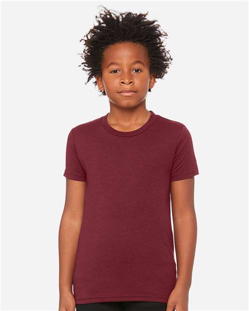 BELLA + CANVAS 3413Y Maroon Triblend — on model front