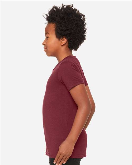 BELLA + CANVAS 3413Y Maroon Triblend — on model side