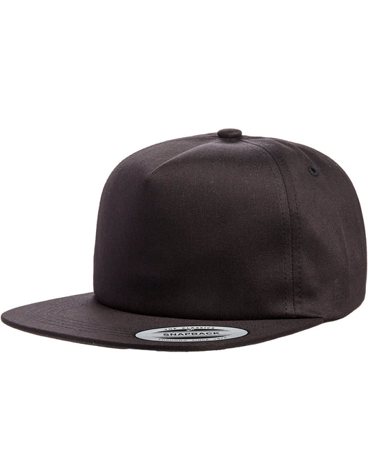 Unisex Unstructured 5-Panel Snapback Cap - Black