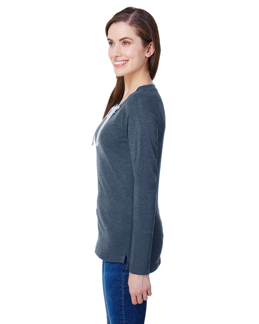Women's Long Sleeve Fine Jersey Lace-Up T-Shirt - Vintage Navy / White