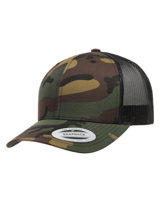 Unisex Retro Trucker Cap - Green Camo / Black