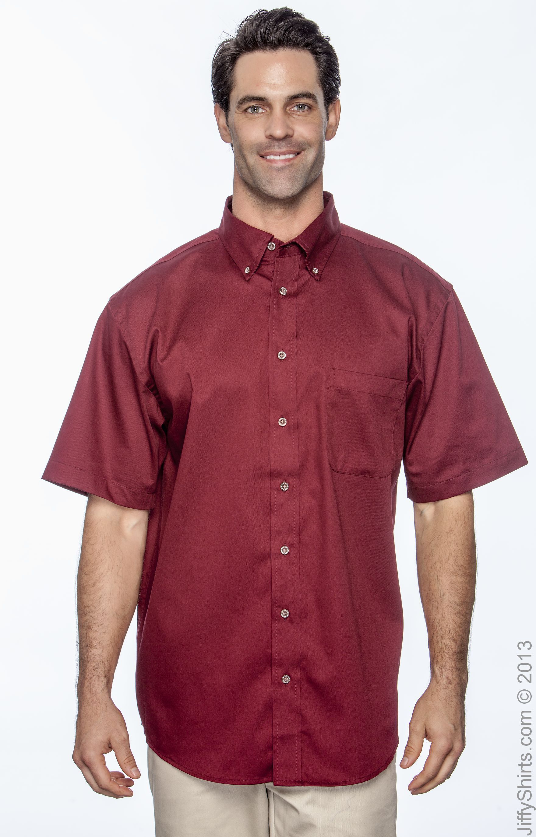 Men's Easy Blend™ Short-Sleeve Twill Shirt with Stain-Release - Wine