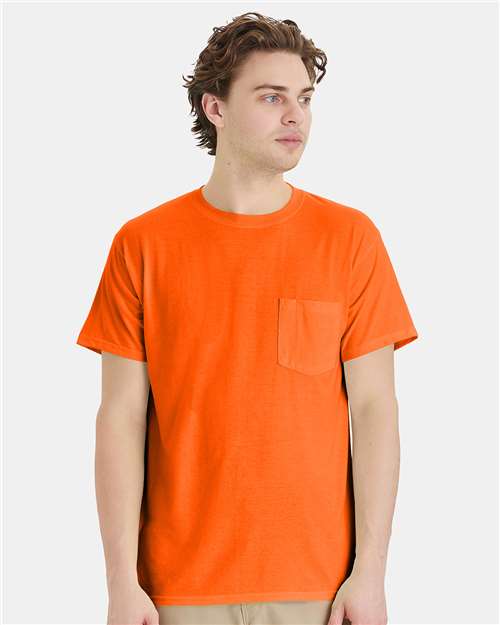 Hanes W110 Safety Orange — on model front