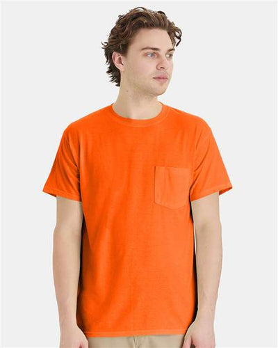 Hanes W110 Safety Orange — on model front