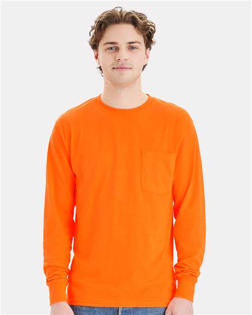 Hanes W120 Safety Orange — on model front