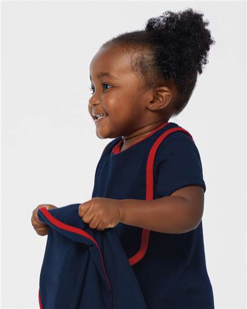 Rabbit Skins 1004 Navy/ Red — on model side